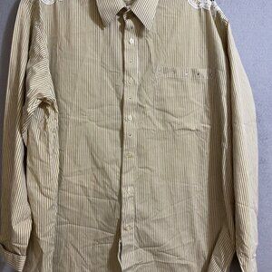 Get Lucky Women Lace Stone Brown Stripes Long Sleeve Button Stones Shirt Size XL